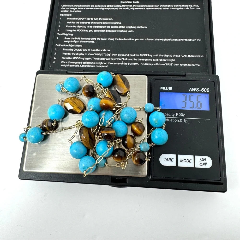 14K, turquoise and tiger’s eye beaded versatile necklace - Picture 12 of 12